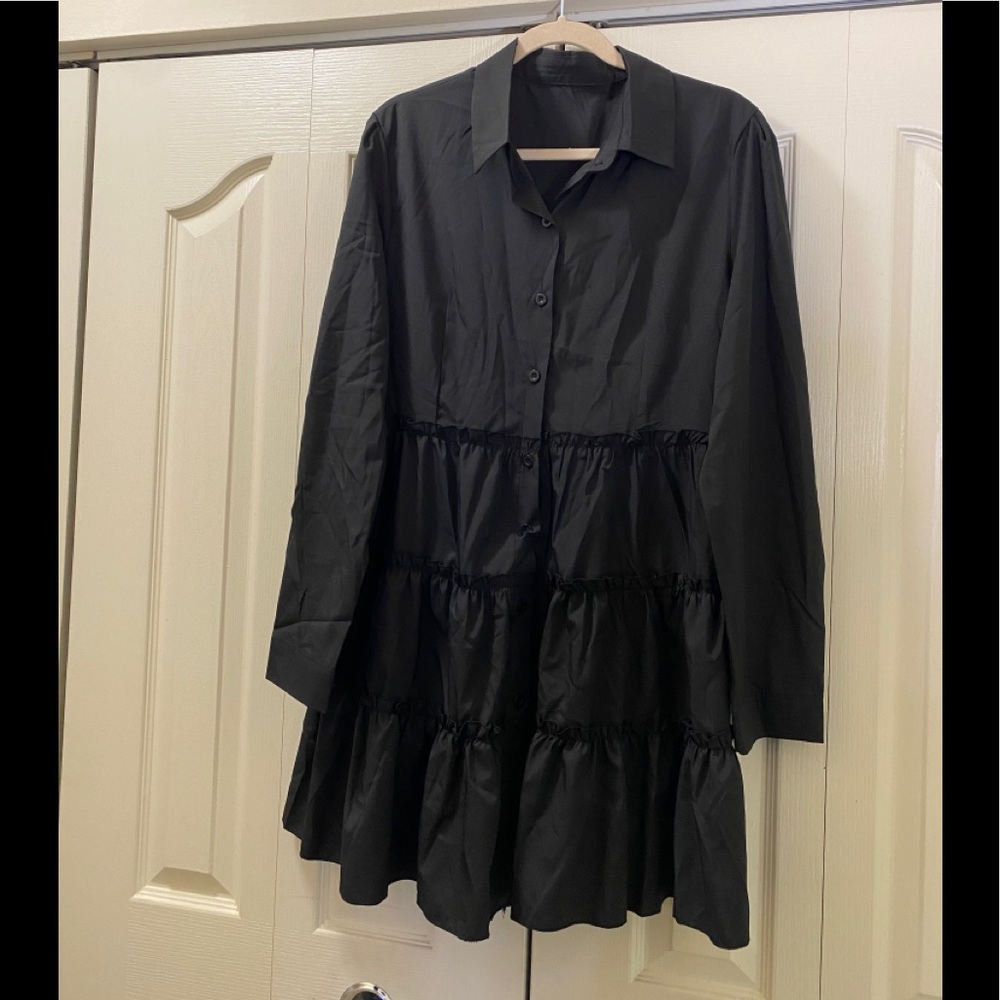 Black Fashion Casual Solid Turndown Collar Mini Shirt Dress